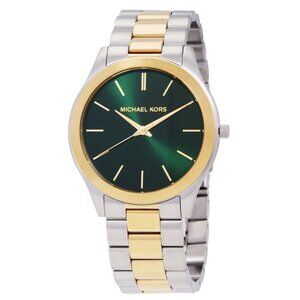 NWT Authentic Michael Kors Slim Runway Quartz Green Dial Men's Watch